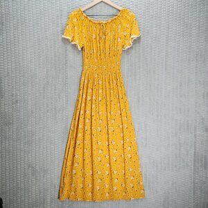 Anthropologie-Kindred Yellow Floral Maxi Dress--Shirred Milk Maid Bodice-Sz S